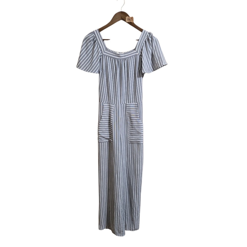 Monteau Los Angeles Women's Jumpsuit SZ SM White Black Strip Pockets SQ Neck